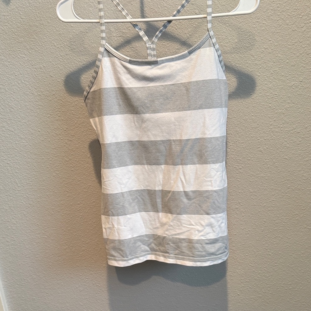 lululemon White and Gray Wide-Stripe Crossback Tank built in bra